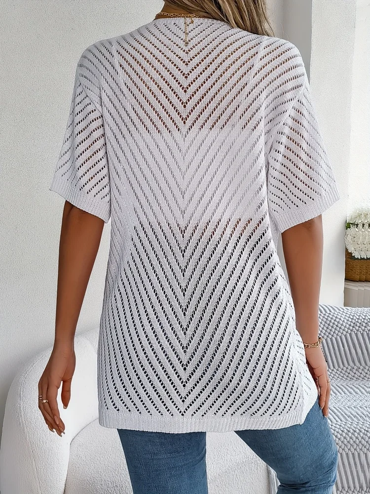 European and American Plus-Size Women's Clothing, Spring and Summer Style, Hollow-Out Sexy Vacation-Style Beach Shirt, Cover-Up, Cardigan, Knitwear for Women image 2