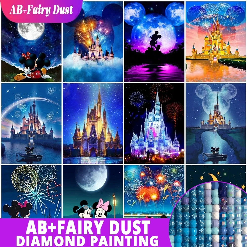 

AB Fairy Dust Disney DIY Diamond Painting Mickey Mouse Castle Moon Minnie Cross Stitch Cartoon Mosaic Wall Home Decoration