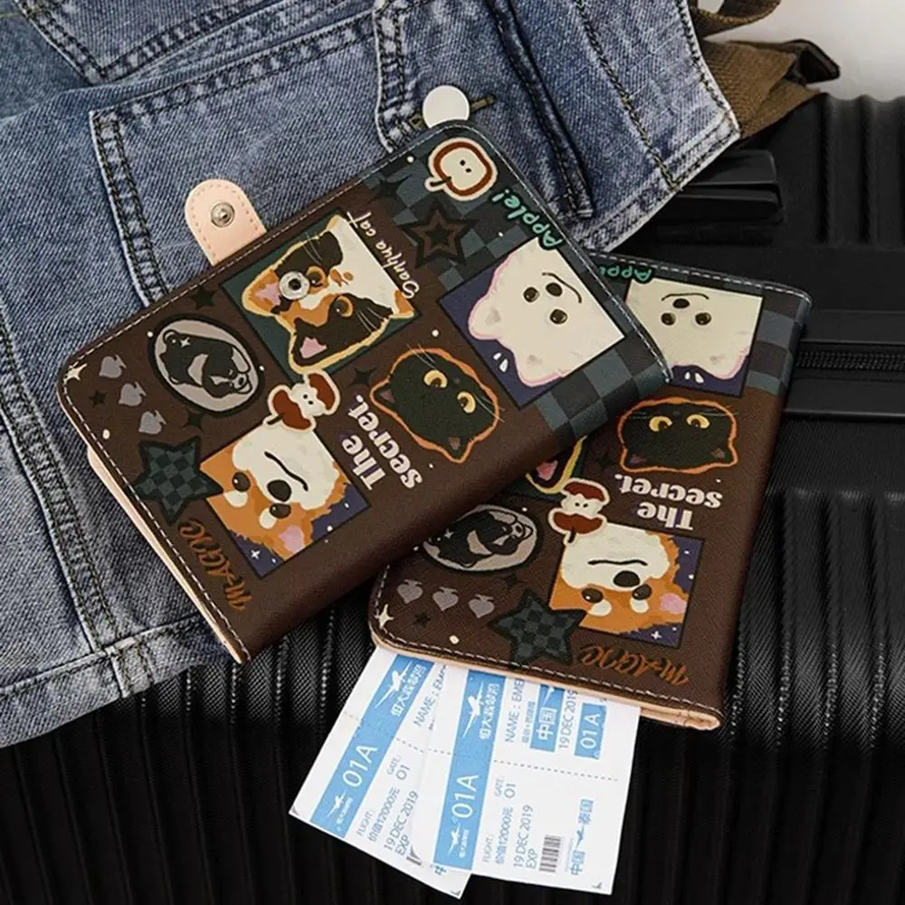 New Cartoon Passport Holder Pu Leather Light-weight Passport Cover Multi-function Waterproof Ticket Clamp Travel