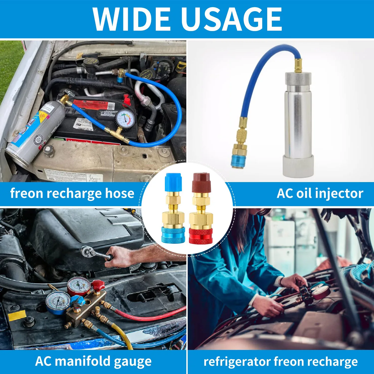 R1234YF to R134A Adapter Kit -Quick Couplers & Hose Fittings for Car A/C System High/Low Side R1234YF Refrigerant Conversion Kit