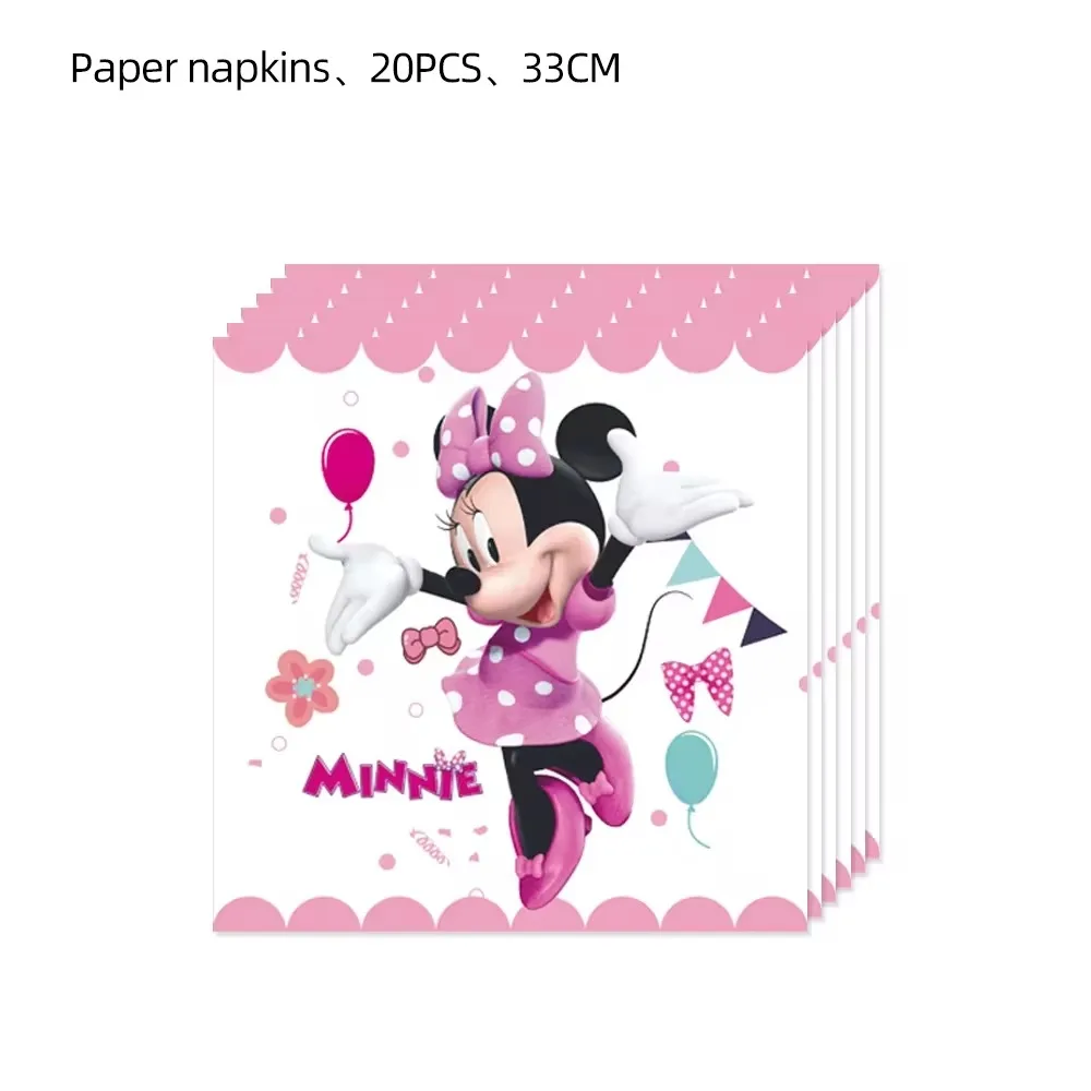 Disney Pink Minnie Jednorazowe dekoracje Zestawy serwetek Talerze na urodziny Baby Shower Jadalnia Ślub Szkoła Dom Wydarzenia