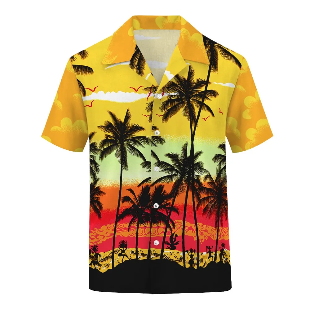 Hawaiian Men\'s Shirt Summer Fashion Short Sleeve Top 3d Coconut Tree Polo Collar Fashion Oversized Beach Shirt For Men Camiseta