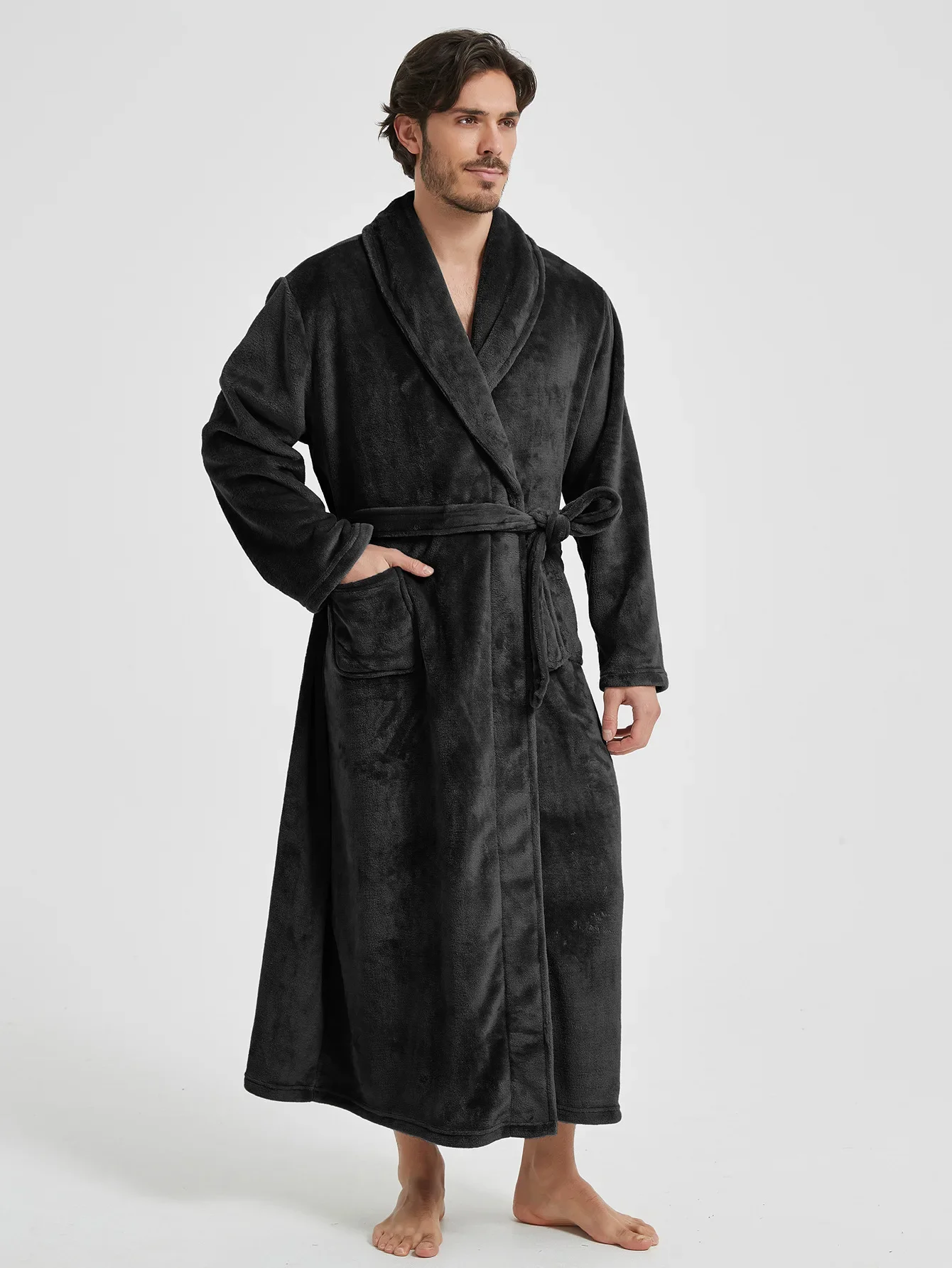 Thicken Kimono Bathrobe Gown Nightgown Men Winter Sleepwear Warm Flannel Mid Long Sleepwear Male Autumn Home Clothes Loungewear