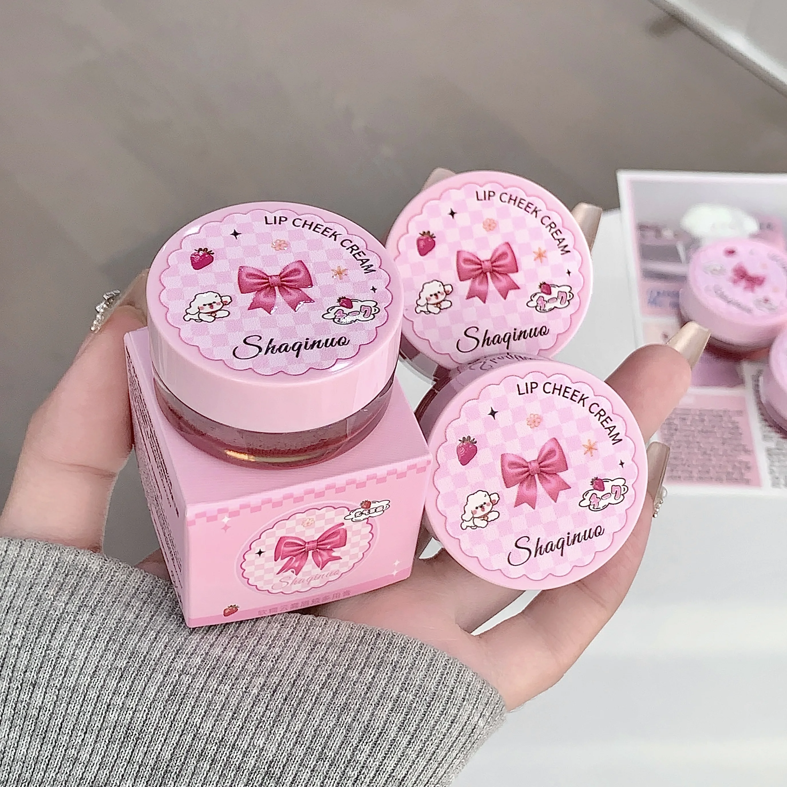 أحمر شفاه طين الشفاه ثنائي الغرض للشفاه والخد SHAQINUO كريم أحمر خدود أحادي اللون غير لامع سهل الاستخدام #2