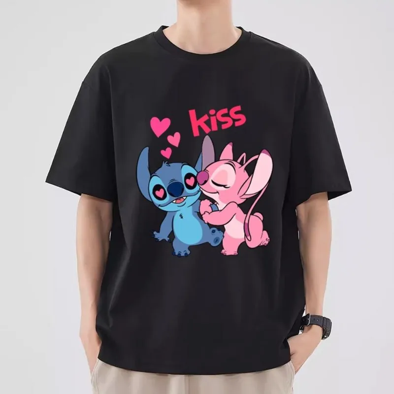 

MINISO Lilo & Stitch T Shirt Men Couple Combination Clothes Short Sleeve Collar Fashion T-shirt Women Cotton