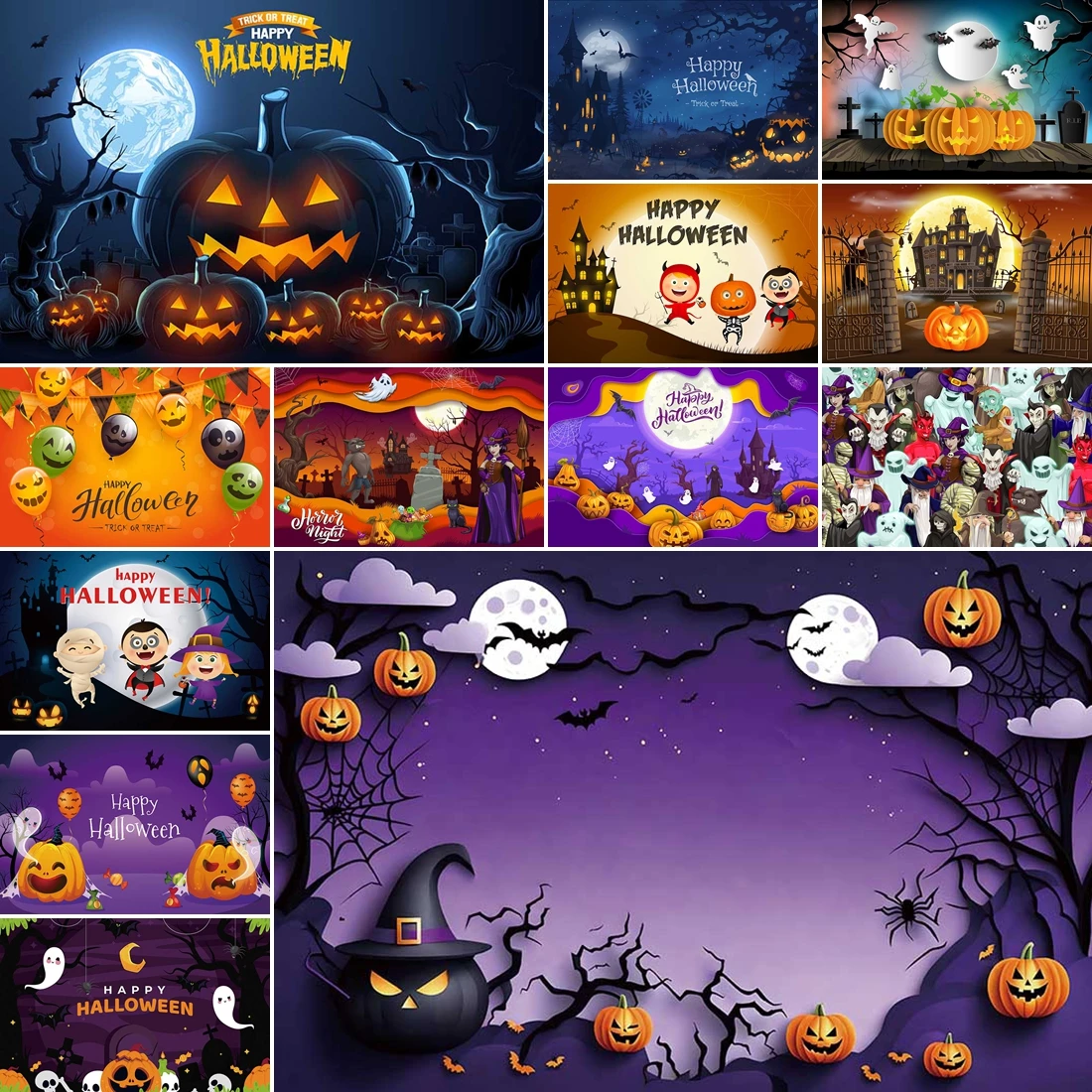 

MOON.QG 2025 Horror Halloween Photography Background Pumpkin Moon Ghost Backdrop Banner Kids Portrait Party Decor Photozone