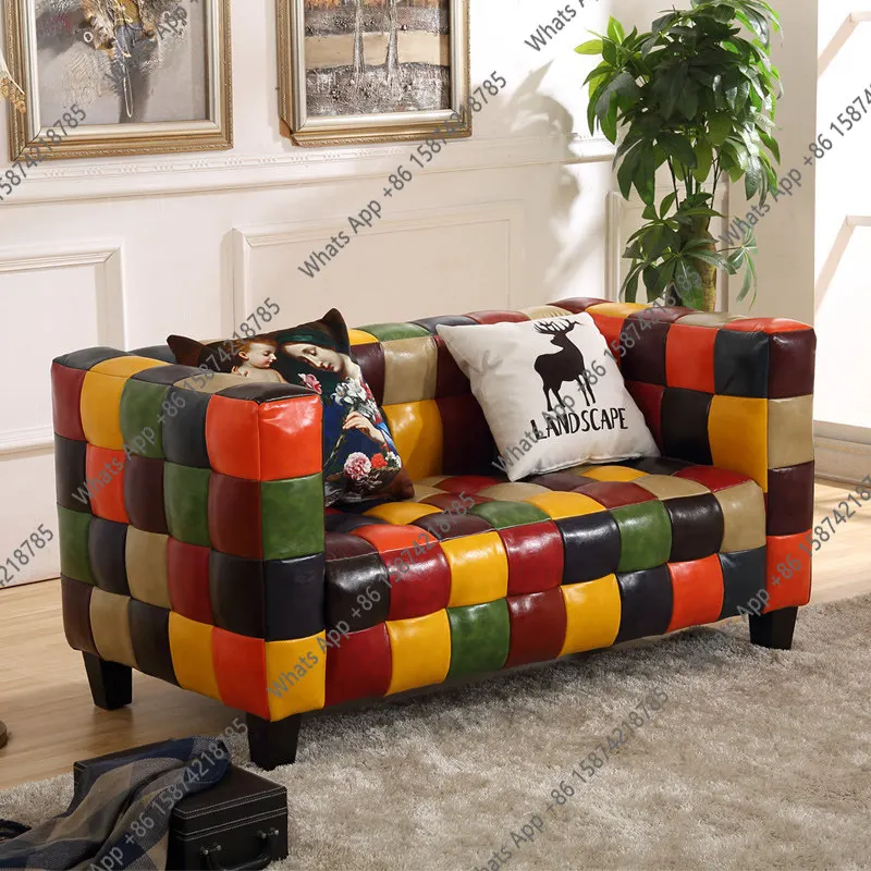 Bn Modern Simple Leather Sofa Personalized Living Room Bedroom Apartment Sofa Clothing Store Double Three Small Apartment