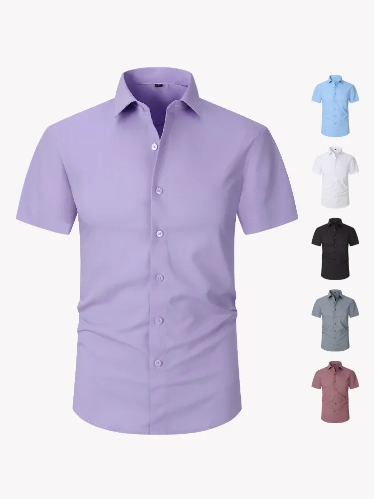

Men's Clothes Business Shirts Lapel 2025 Summer Breathable Soft Short-sleeved Shirt Male Classic Korean Casual Office Shirt