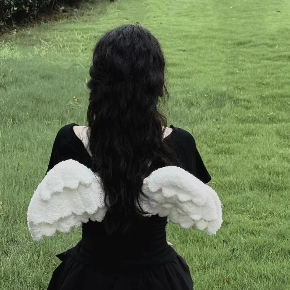 New Adjustable Straps Angel Wings Backpack White Color Polyester Lolita Backpack Zipper Mini Backpack JK Uniform