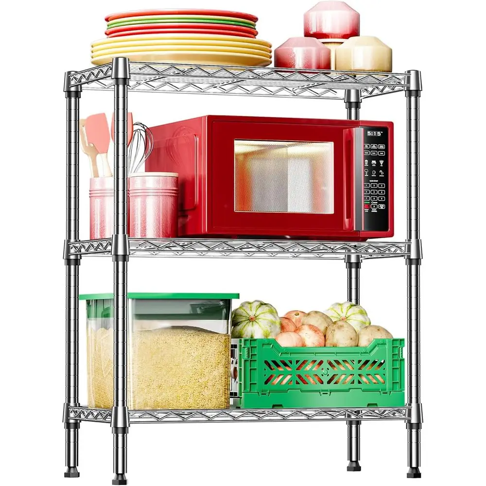 

3-Tier Heavy Duty Steel Storage Shelves, Metal Shelf Wire Shelving Rack for Pantry, Kitchen, Home or Office Organization (