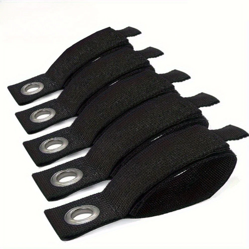

Heavy-Duty Extension Cord Organizer Strap - Reusable Black Webbing Storage Rack with Circular Hooks Reusable Strap