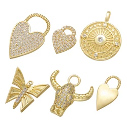 ZHUKOU CZ crystal gold color earrings charms heart/butterfly pendant for women DIY making jewelry accessories VD796