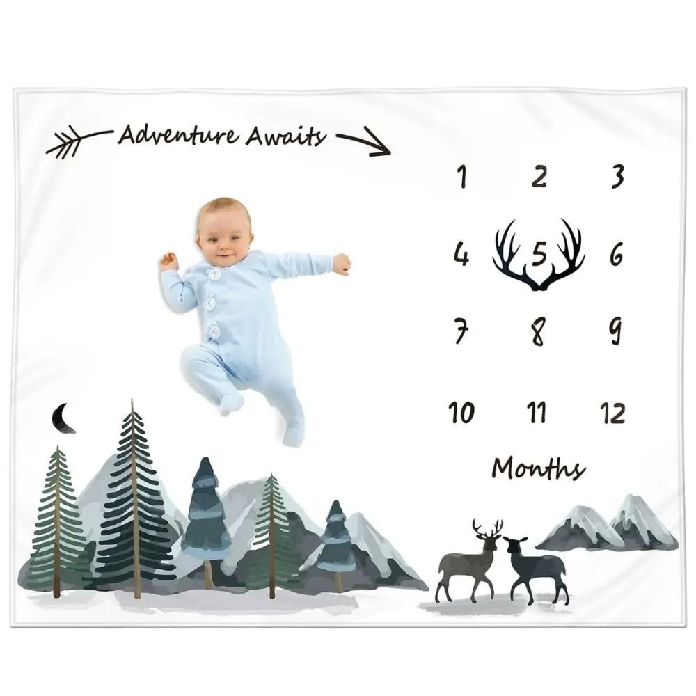 

VIKAMA Boys Milestone Blanket Monthly Baby Blanket Newborn Growth Record Blanket Mountain Adventure Theme