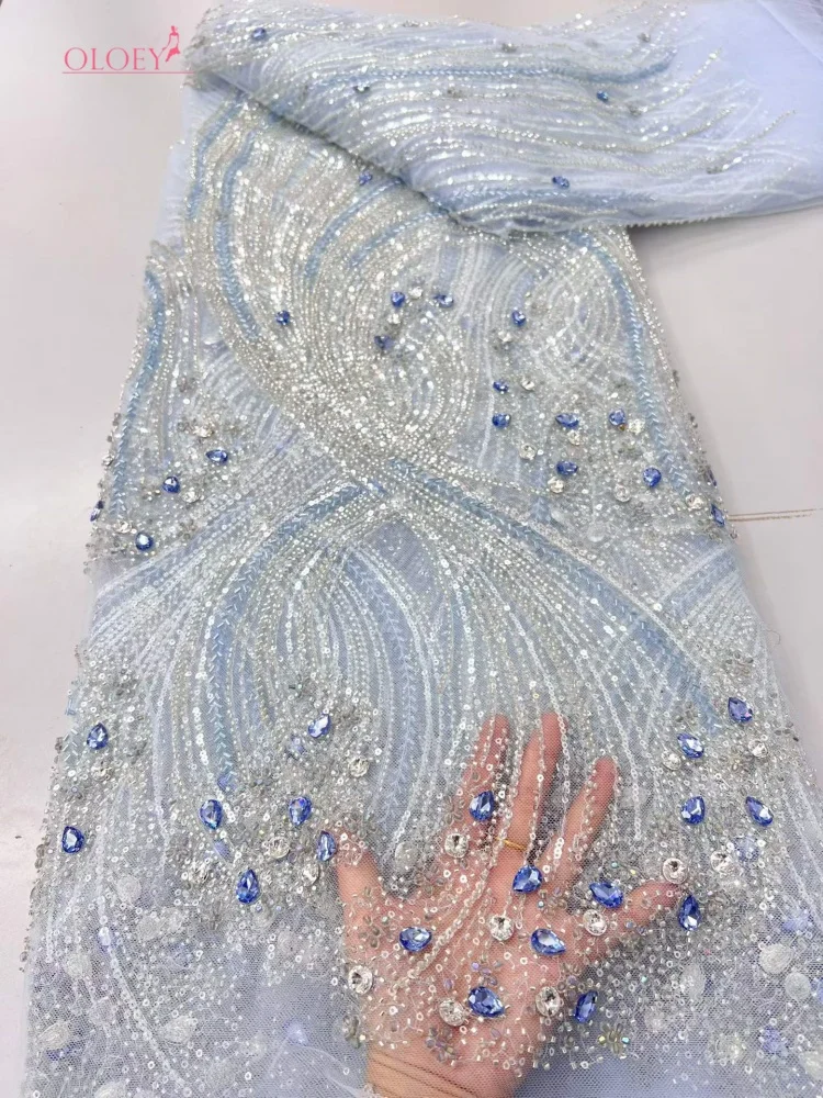 OLOEY, encaje de lujo francés africano hecho a mano con bordado de cuentas de cristal, tela de encaje con lentejuelas nigerianas de alta calidad para vestido de boda