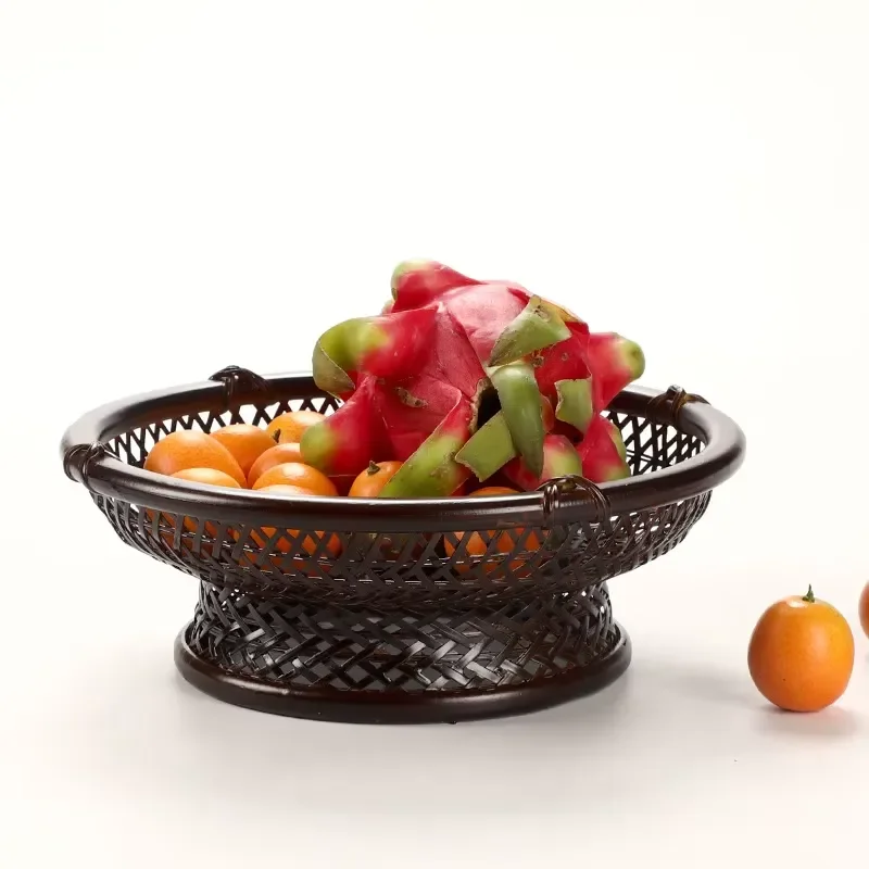 Rectangular Hand Woven Bamboo Storage Box With Lid Chinese Style Fruit Basket For Household Tea Set Organization Oval Shape