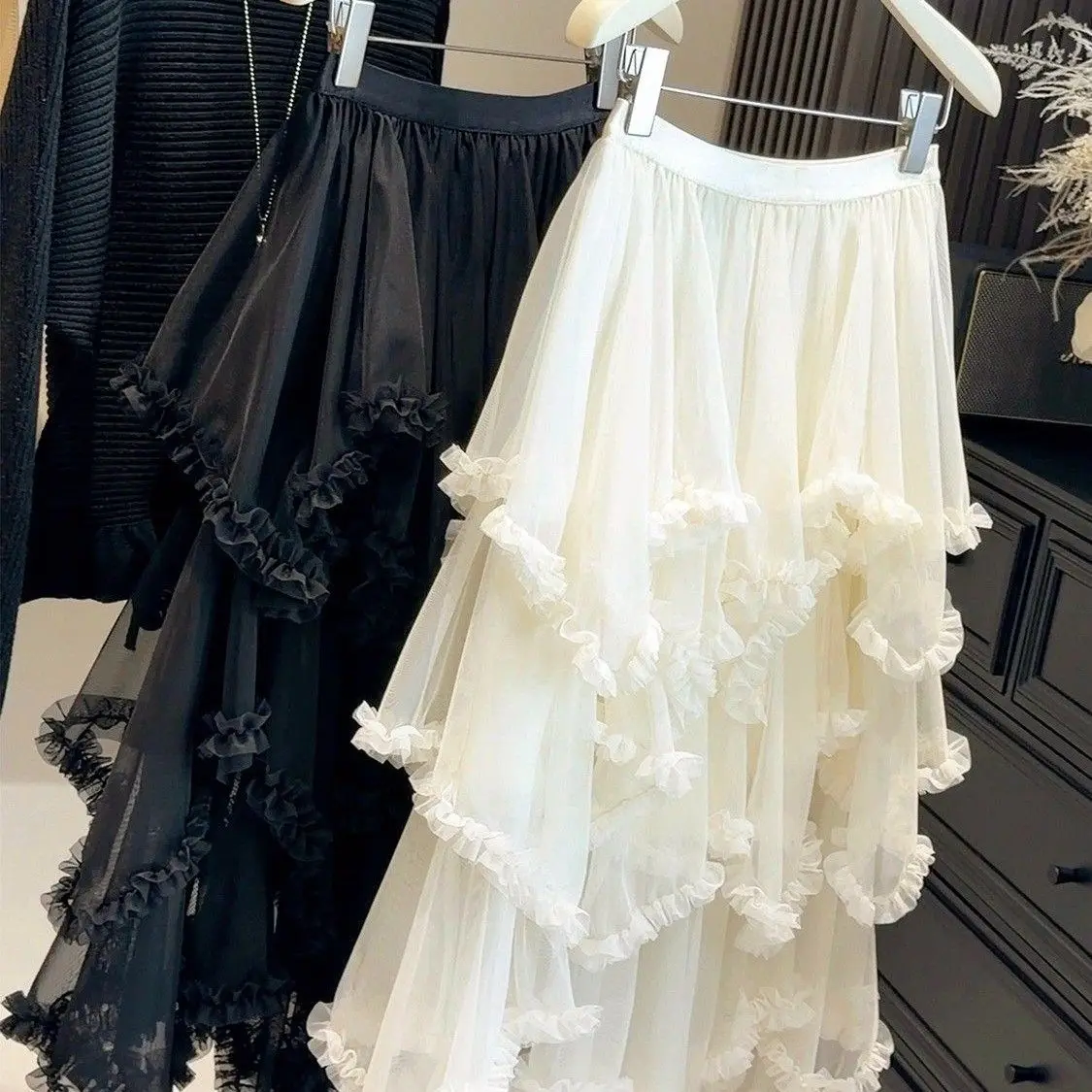Women's A-Line  Skirt Cake Design Uneven Hem Mesh Layering Thin Fluffy High Waist Polyester Spring Early Casual Style