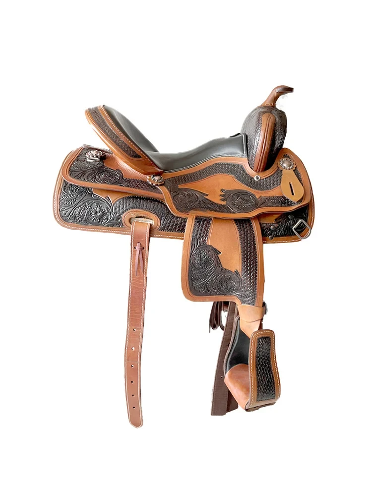 Western Saddle Horse Riding Supplies Cowhide Carving Riding Equipment Full Set Horse Harness Western Saddle Saddle Leather