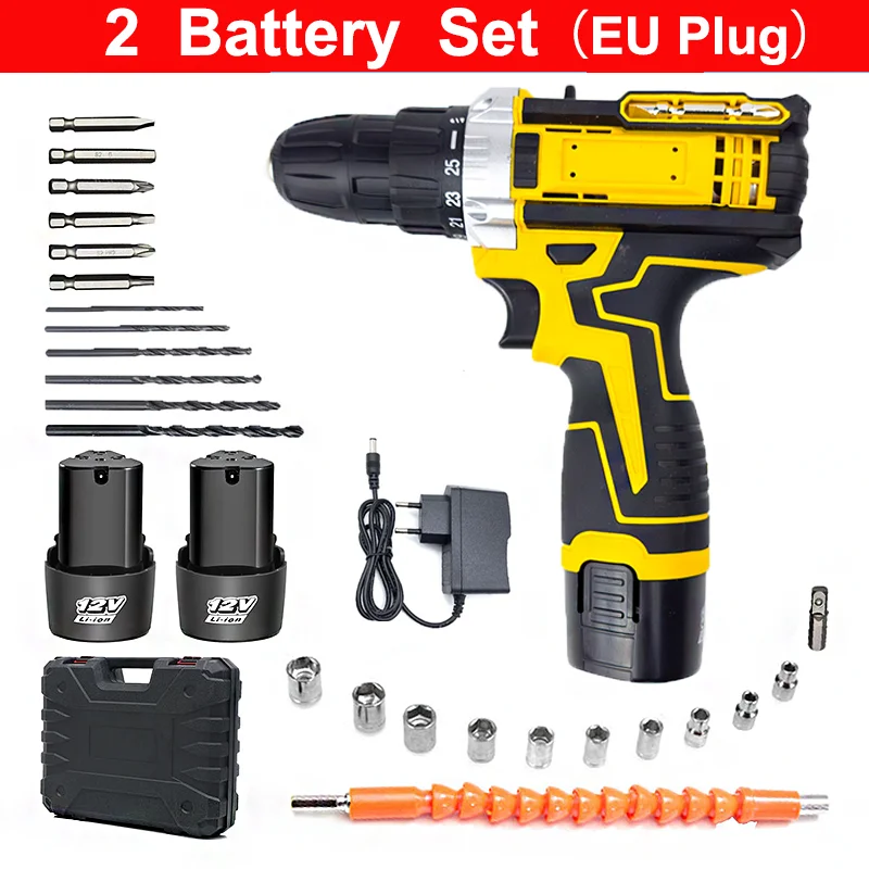 12V Lithium Bohrmaschine Elektroschrauber Hand Bohrmaschine Elektrowerkzeug Set Multifunktionale Zubehörbox Verpackung – Detail 2