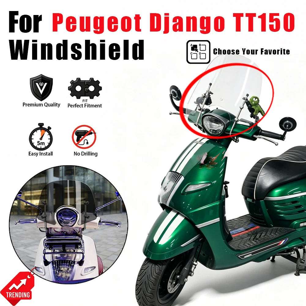 

High Definition Front Windscreen Windshield Rainproof Wind Deflector Panel Modified Scooter Parts for Peugeot Django 150 TT150