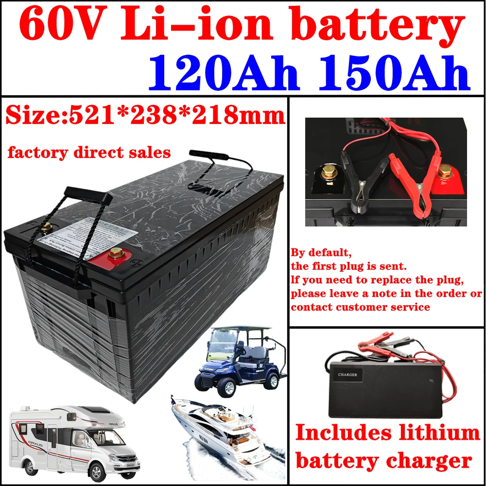 

waterproof 60V 150Ah lithium battery 60V 150AH li ion battery With BMS for 6000W scooter AGV demo Go Cart bike +10A charger