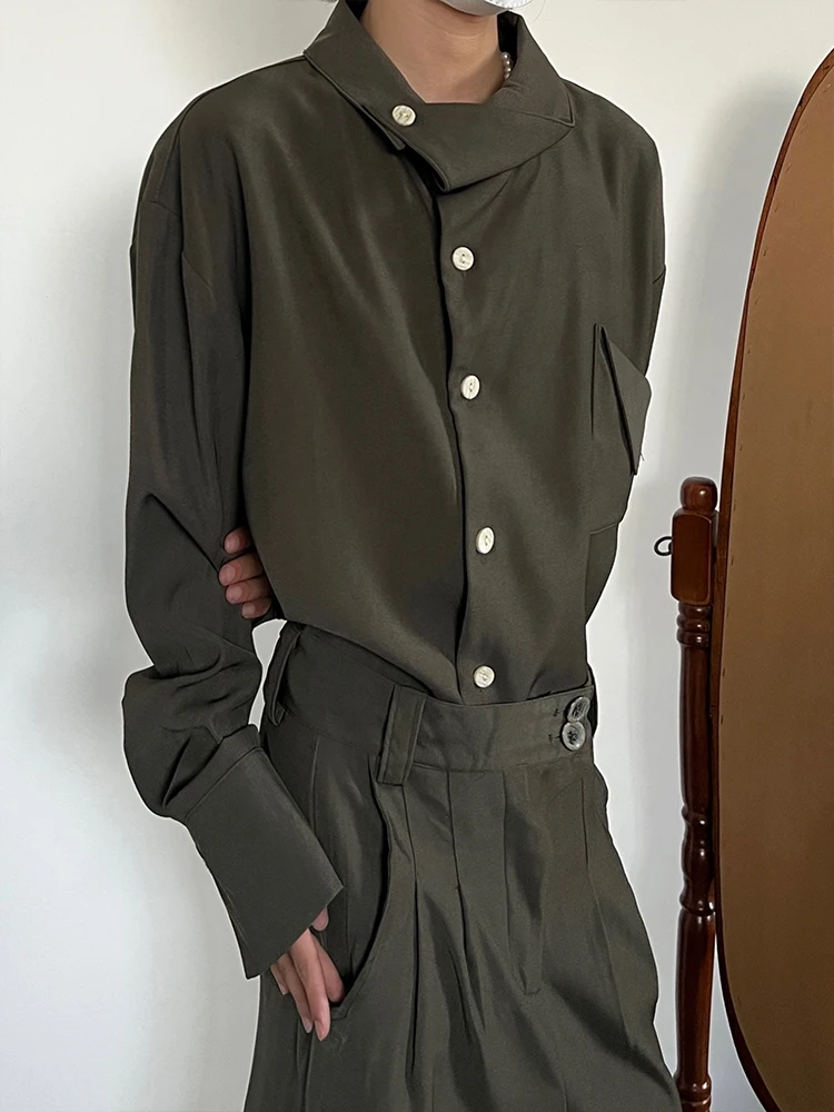 14GSL Minimalist Chic Show Design Shirt Vintage Elegant Collar Neutral High-End Feeling Loose Fit Polyester Fiber Youth Popular