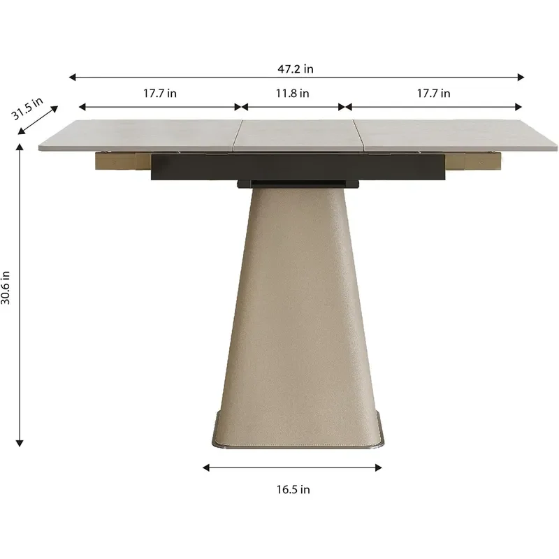 47.2 Retractable Rock Slab Folding Dining Table Modern Expandable Kitchen Table with Leather Wrapped Stainless Steel Base