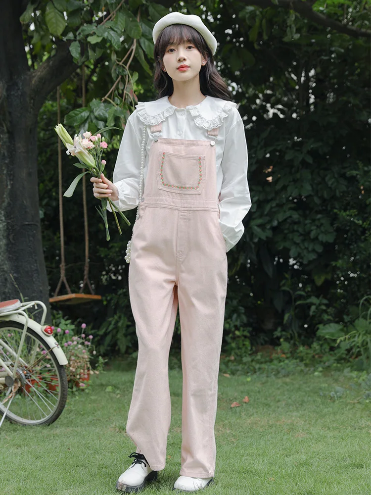 

Sweet Orange Pink Denim Overalls - 2025 Autumn Loose Fit Women's Dungarees Youthful Niche Style (S-L) Jumpsuit