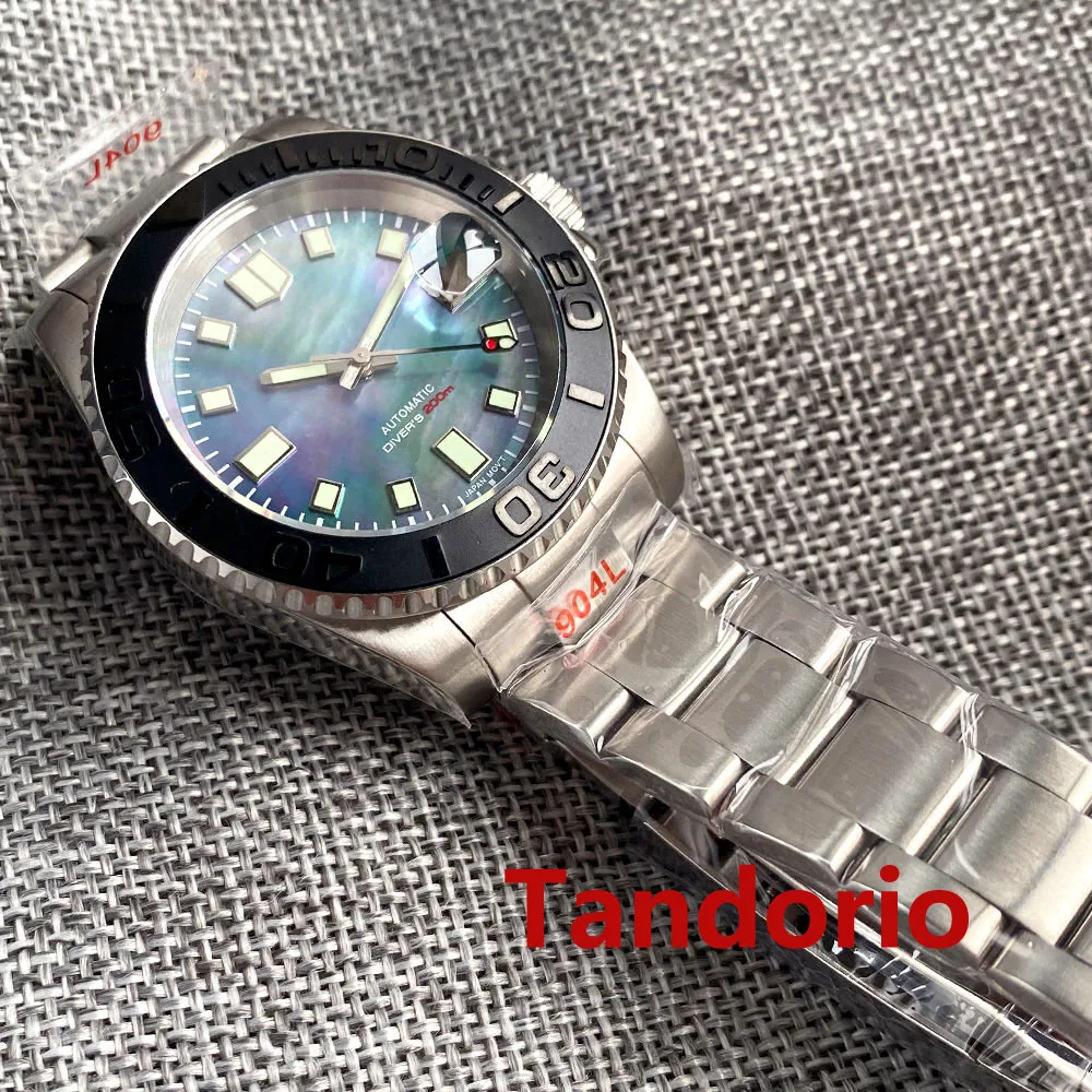 Tandorio 40mm Mother of Pearl Dial Sapphire Crystal NH35A Fashion Automatic Mens Watch Date 20ATM Waterproof Lume120-Click Bezel