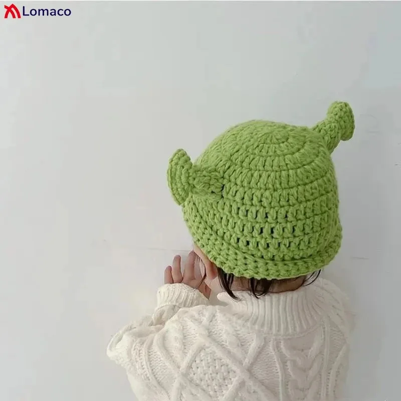 CyWinter chapeaux pour femmes hommes enfants cagoule monstre Shrek laine chapeau créatif drôle trompette casquettes Pure tricoté à la main casquette