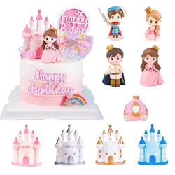 Princess Cake Topper Happy Birthday Castle Prince Cake Decoration for Kids Girl's Birthday Party Supplies Fairy Tale Theme Cakes