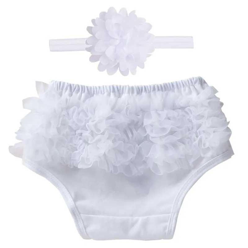 

Summer Baby Girls' Shorts 2Pcs White Panties+Headbands Baby Tulle Skirt Toddler Diaper Cover PP Pants Infant Birthday Outfits 3M