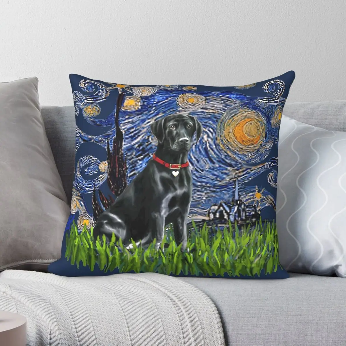 Starry Night Labrador Retriever Square Pillowcase Polyester Linen Velvet Printed Zip Decor Throw Pillow Case Car Cushion Case