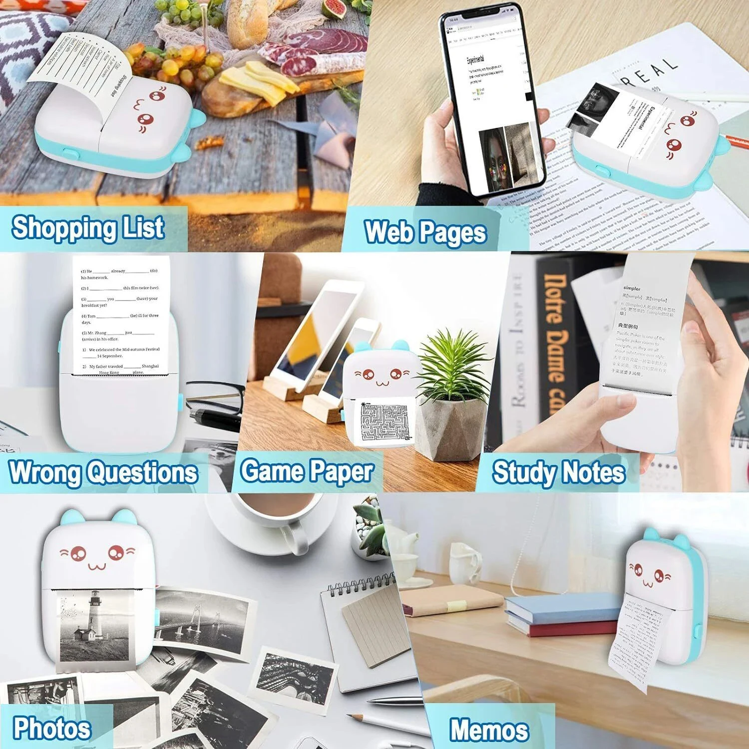 C9 Mini Thermal Portable Printer Photo Label Memo Wrong Question Printing Wireless BT 200dpi Pocket printer Used Android/ios App