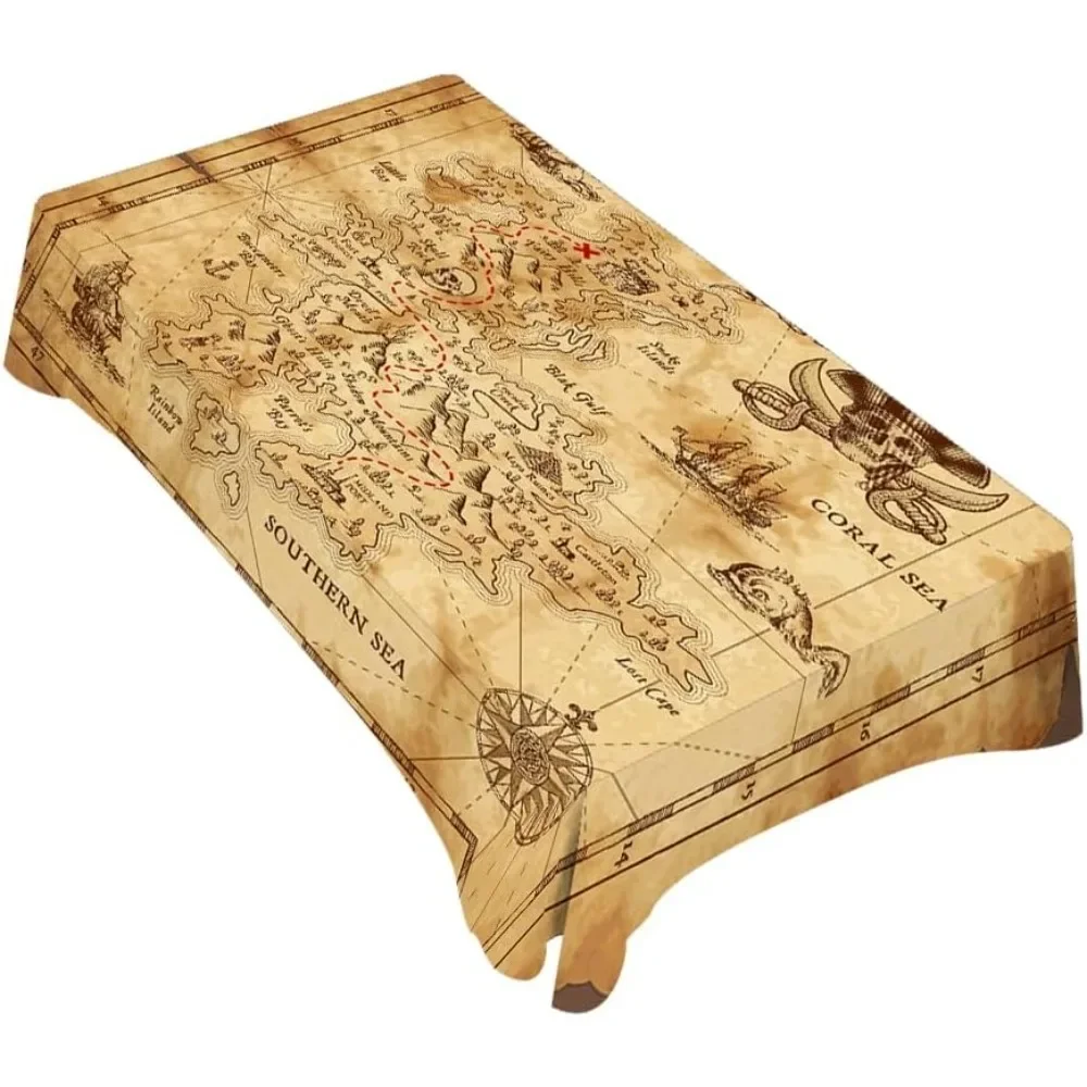 1pc Treasure Map Pattern Tablecloth, featuring elements such as routes and signs, with a mysterious and interesting style, yzb
