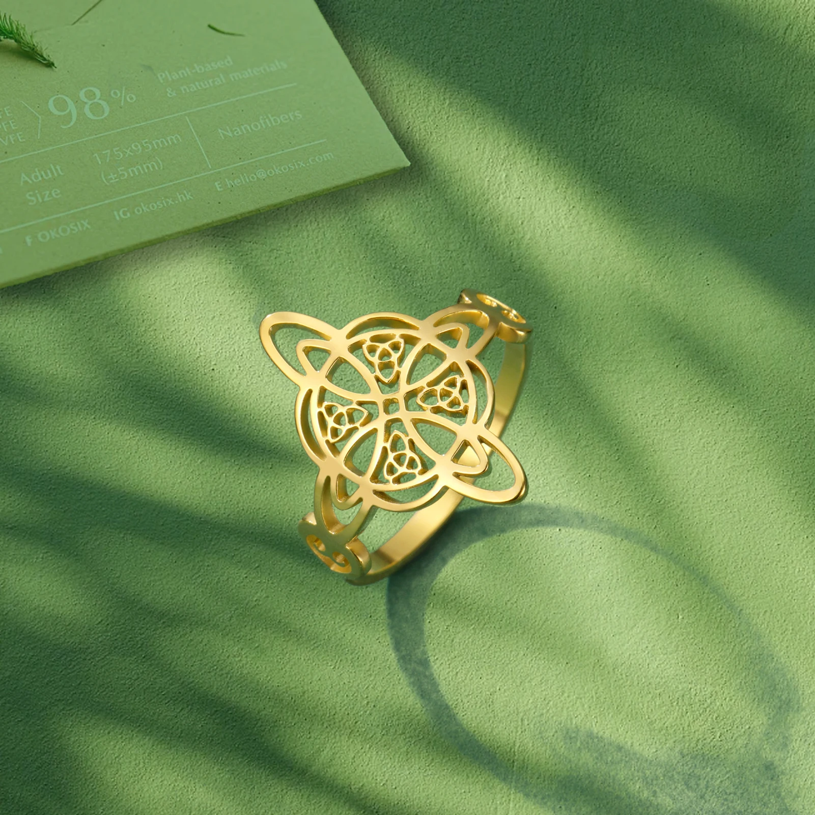 New in Stainless Steel Witch Knot Ring for Women Hollow Triquetra Celtics Knot Rings Amulet Protection Couple Jewelry Gifts image 5