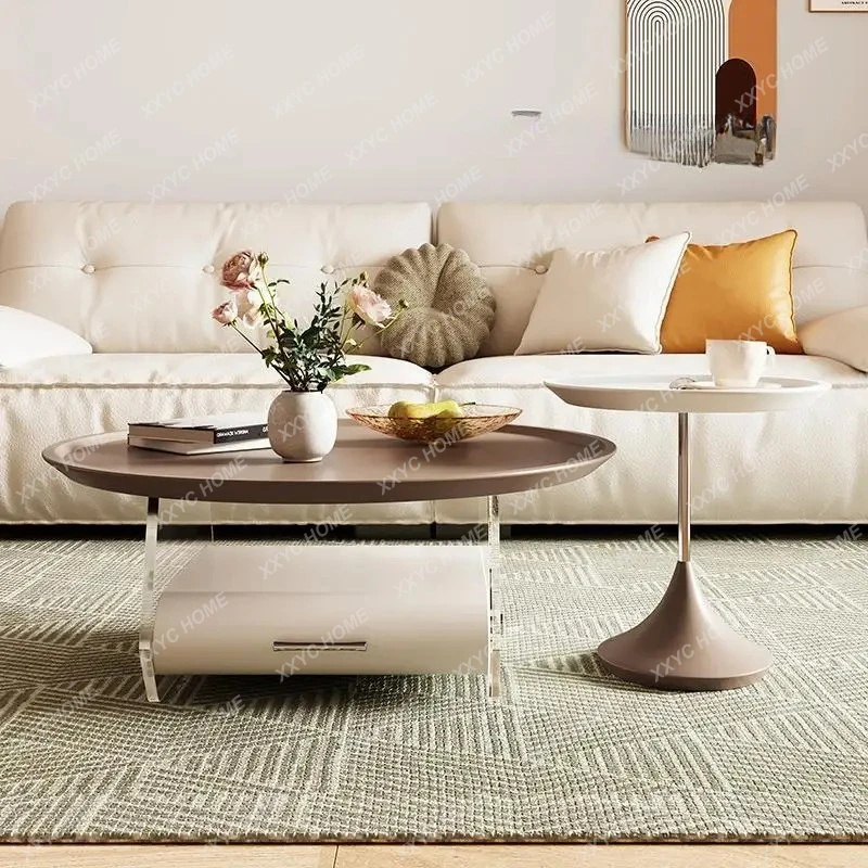 Round coffee table living room small apartment modern simple creative small table retro cream style advanced