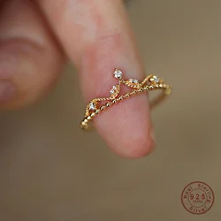 925 Sterling Silver Plating 18K Gold  Light Luxury Crown Zircon Ring for Women Exquisite Sweet Party Wedding Jewelry Accessories