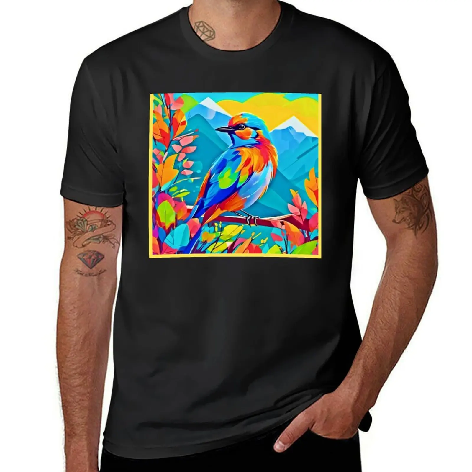 Peak Palette: Bird in Nature Painting T-Shirt sports fans graphics plain boys animal print men graphic t shirts