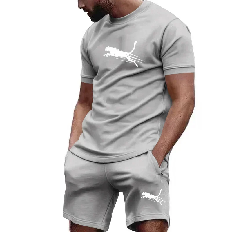 Hot selling summer T-shirt+shorts 2-piece set for men's casual fitness jogging sportswear, hip-hop breathable short sleeved set