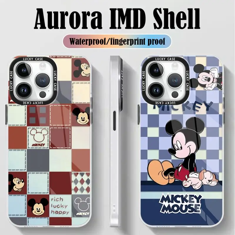 Gradient Matte Case for iPhone 15 14 13 12 11 pro Max XS XR X 7 8 Disney Checkered Mickey Mouse Iridescent Laser Clear Cover