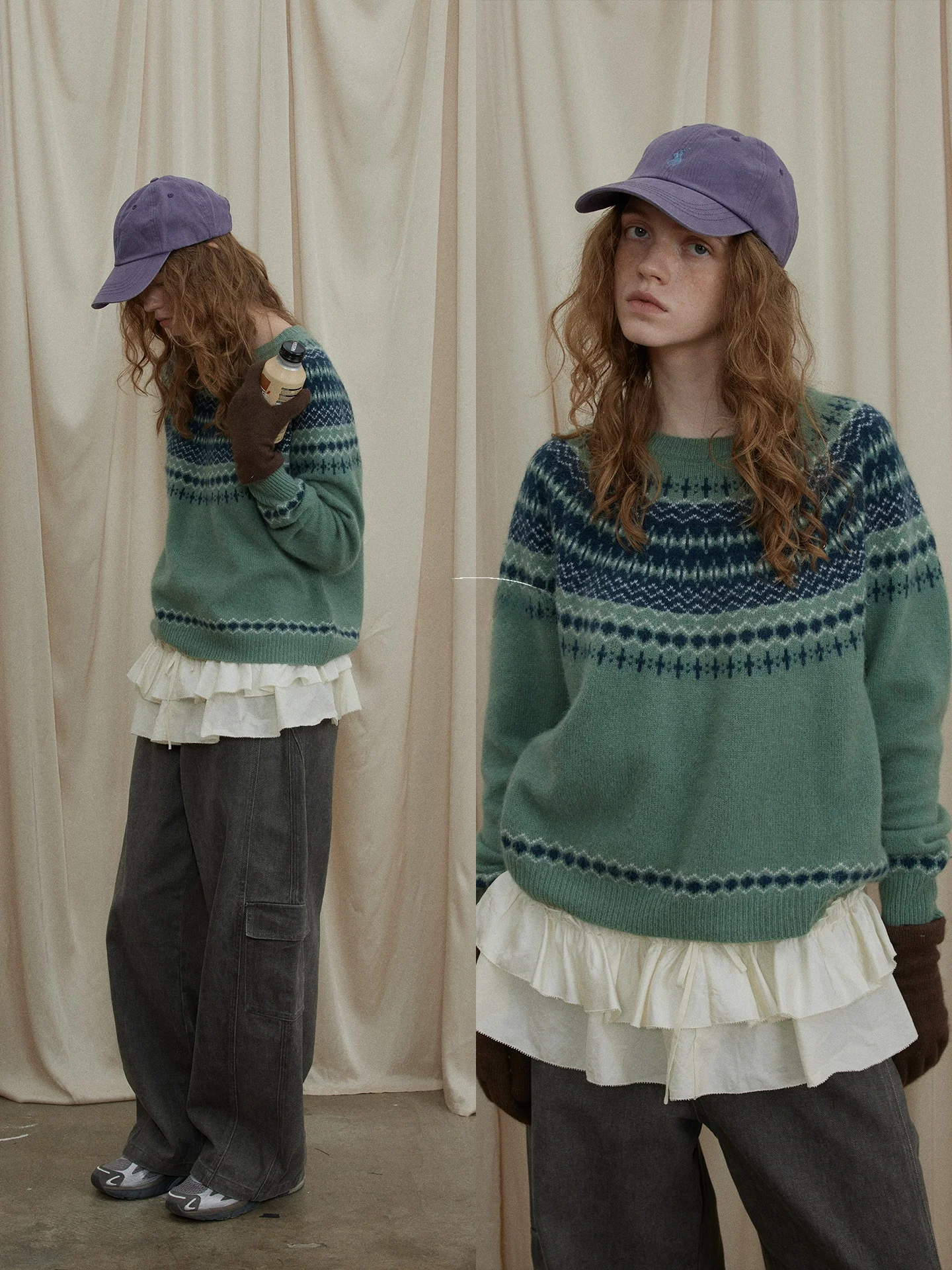 

Вязаный шерстяной свитер BMLT Island Forest Fair Isle с круглым вырезом, винтажный цветочный узор, утепленный, осенне-зимний женский топ