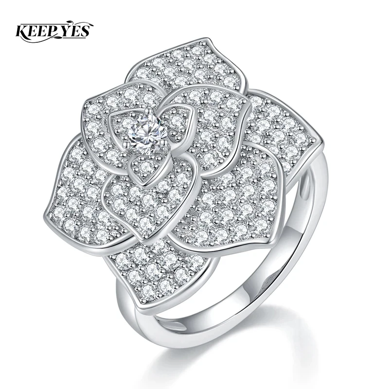 KEEP YES 3.2mm 1.4mm Total 1.76ct Moissanite Diamond Rose Flower Ring for Women 925 Sterling Silver Engagement Band Fine Jewelry
