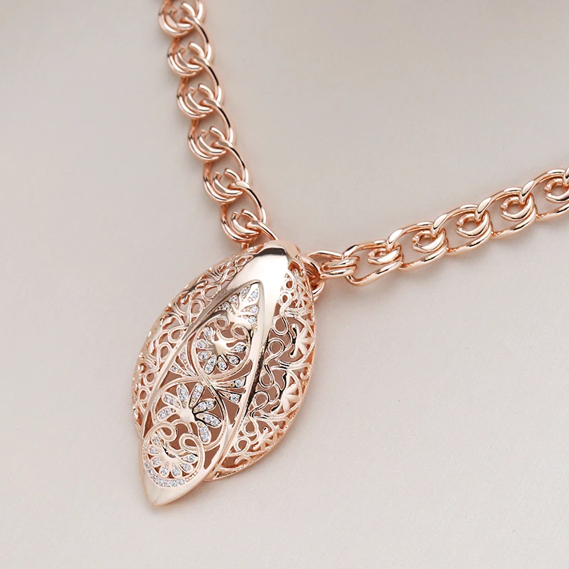 Kinel Unusual Hyperbole Hollow Flower Big Pendant for Women Fashion 585 Rose Gold Color Natural Zircon Necklaces Vintage Jewelry