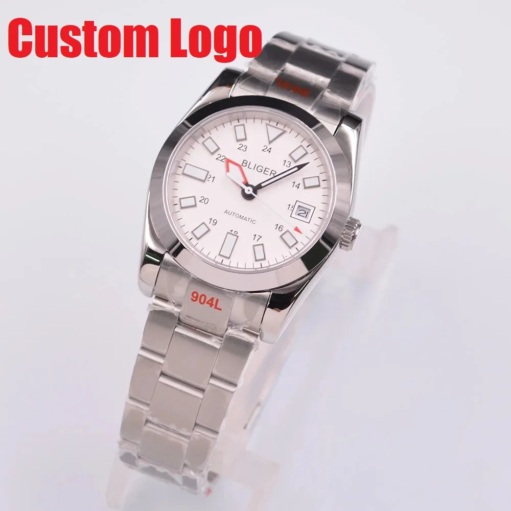 

Custom Logo 36mm/39mm Luxury Sapphire crystal NH35 Automatic Watch Bliger Mechanical Watch White Sterile Dial luminous Men Clock