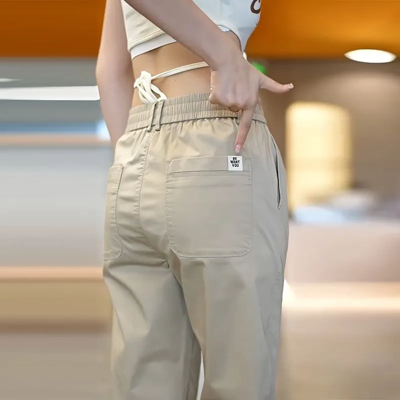 

Men's Pure Cotton Casual Pants Spring Summer Loose Elastic Versatile Workwear Nine Points Thin Faion Urban Sle een Color