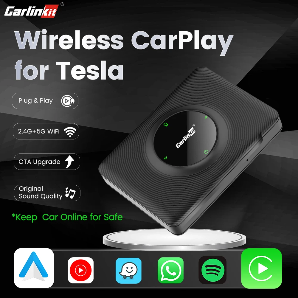 Carlinkit A2A Wireless CarPlay Dongle Wireless Android Auto Car Play Adapter For Tesla Model 3 Y BT Wifi Connect Spotify Waze