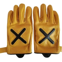 CowhideTop Layermotorcycle Gloves Summer Perforated Ventilate Retro Riding Touch Screen Waterproof Winter Thickened Biker Gloves