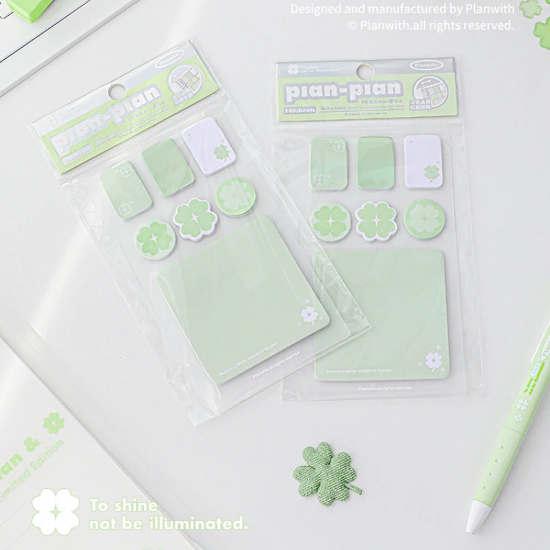 

Lucky Clover Sticky Note для детей, простой милый зеленый цвет клевера, мини-блокнот, портативный студенческий DIY Декор, наклейка для скрапбукинга