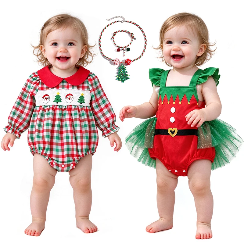 My First Christmas Baby Girl Outfit Infant Santa Claus Elf Romper Newborn Toddler Festive Holiday Onesie Xmas Party Celebration