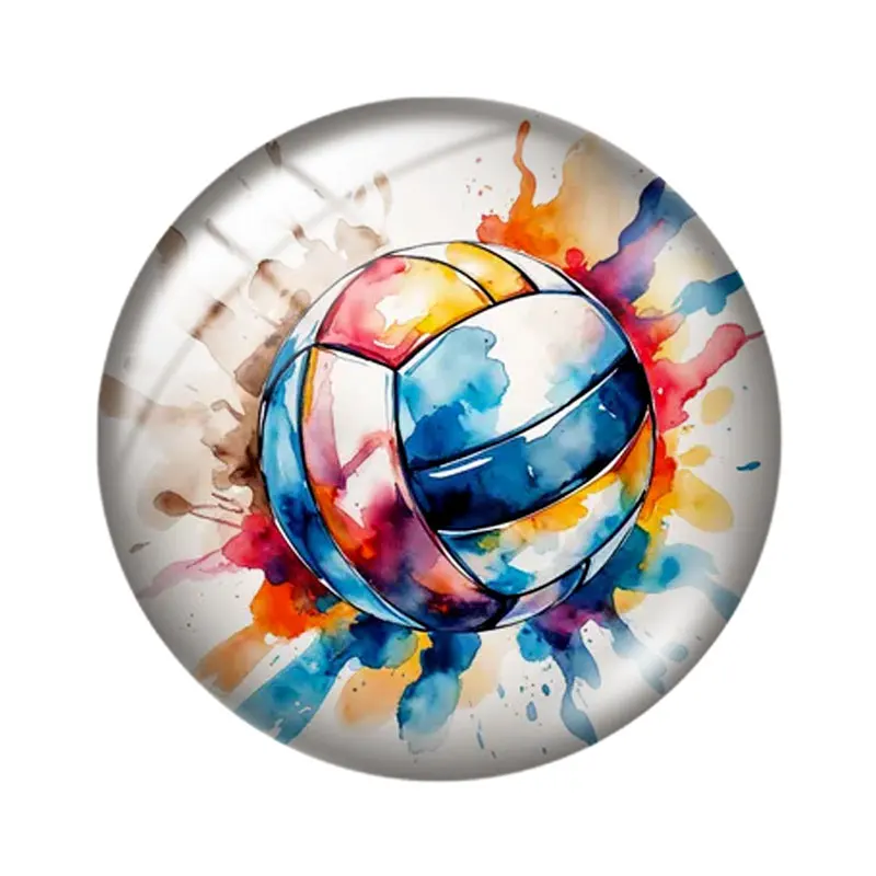 MerWatercolor Beach Volley 10pcs 12mm14mm/16mm/18mm/20mm/25mm Round Photo Glass Cabochon Demo Flat Back Making Findings Jewelry